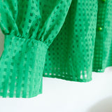 Green Weave Sheer Bubble Sleeve Organza Blouse - 10-14