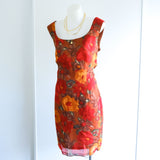 Vintage 90s Red & Orange Floral 'Ojay' Shift Dress - 10-12