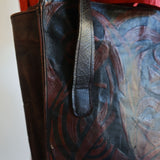 Vintage 90s Burgundy Tooled Leather Shopper Tote Bag