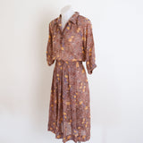 Vintage 90s Rust Brown Floral Garden Midi Dress - 6-10