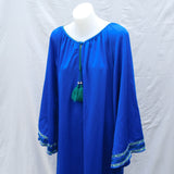 Vintage 80s Electric Blue Embroidered Bell Sleeve Kaftan Maxi Dress - 12+