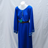 Vintage 80s Electric Blue Embroidered Bell Sleeve Kaftan Maxi Dress - 12+