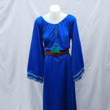 Vintage 80s Electric Blue Embroidered Bell Sleeve Kaftan Maxi Dress - 12+