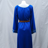 Vintage 80s Electric Blue Embroidered Bell Sleeve Kaftan Maxi Dress - 12+