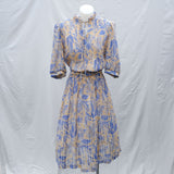 Vintage 80s Tan & Lavender Floral Pleated 'Stitches' Garden Dress - 6-10
