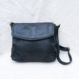 Black Leather Blanket Stitch 'Isabella Anselmi' Cross Body Bag