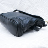 Black Leather Blanket Stitch 'Isabella Anselmi' Cross Body Bag