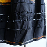 Vintage 90s Black Cotton Patchwork Midi Skirt - 12-14