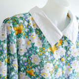 Vintage 80s Yellow & Green Floral Contrast Collar Coord Set - 10-12