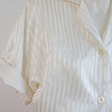 Vintage 90s White Striped 'Givoni' Satin Blouse - 12-16