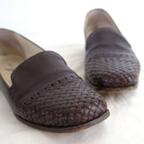 Vintage 90s Saddle Brown Leather Woven 'Joan Davis' Loafers - 8/38