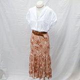 Vintage 90s Tan Paisley Mermaid Midi Skirt - 10-12