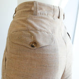 Vintage 80s Tan Wool & Silk Blend 'Tres Bon' Trousers - 10-12