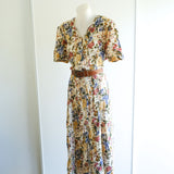 Vintage 90s Cream Floral Promises Midi Dress - 10-12