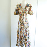 Vintage 90s Cream Floral Promises Midi Dress - 10-12