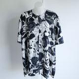 Vintage 80s Black & White Clock Oversized Blouse- 10+