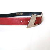 Vintage 90s Red Leather 'Prestige' Belt - 10-12