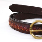 Vintage 90s Burgundy Leather Stitch Detail Skinny Belt - 10-14