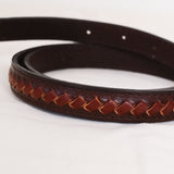Vintage 90s Burgundy Leather Stitch Detail Skinny Belt - 10-14
