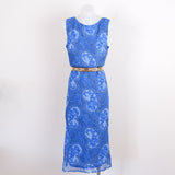 Vintage 90s Sky Blue Paisley 'Style & Co.' Column Midi Dress - 12-14