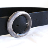 Vintage 90s Black Leather Wide O-Ring Belt - 10-14