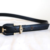 Vintage 90s Black Leather 'Carlo' Skinny Belt - 12-16