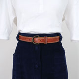 Vintage 90s Chestnut Brown Leather Constrast Stitch Belt - 6-10