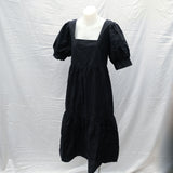 Black Cotton 'Seed Heritage' Puff Sleeve Square Neck Smock Dress - 12-14
