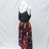 Vintage 80s Multi Cotton Midi Skirt - 8-10