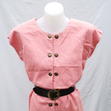 Vintage 80s Rose Pink Linen 'Ellen' Column Midi Dress - 10-14