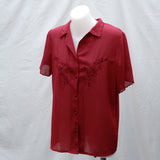 Vintage 90s Red Embroidered 'Mischief' Blouse - 8-12