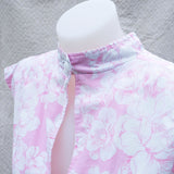 Vintage 80s Pink Floral Mandarin Collar Wiggle Midi Dress - 10-12