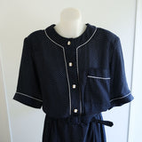 Vintage 90s Navy Polka Dot 'Touch of Class' Tea Dress - 12-16