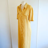 Vintage Mustard Linen 'Stitches' Shirt Midi Dress - 12-16